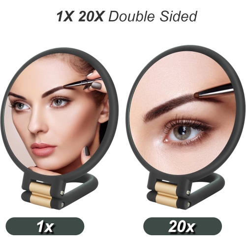 Miroir de voyage grossissant 1x 20x,Miroir de maquillage avec poignée pliable,Miroir portatif double face avec grossissement 1x 20x,Miroir de
