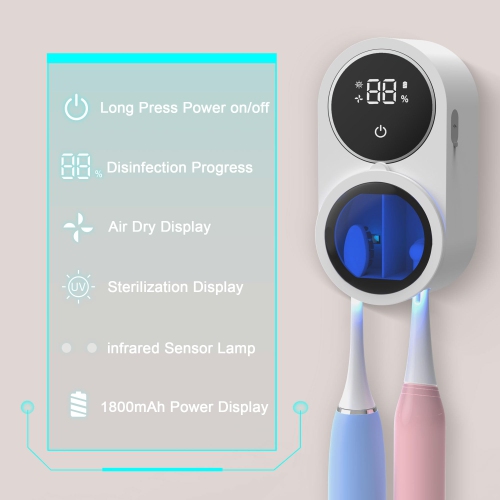 Wall-Mounted Toothbrush Sterilizer,Double UV Intelligent Sterilization Air-Drying Toothbrush Holder with Digital Screen