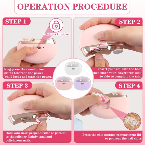 3-in-1 Electric Nail Clipper,Electric Nail Clippers for Seniors,Automatic Electric fingernail Clippers with Collector,Electric Nail Trimmer-Pink