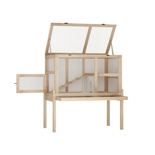 HOMSEE  Wooden Guinea Pig Hutch With Openable Roof, Spacious Play Area, Hideout, And Ramp (34.9" W X 19.7" D X 36.6" H), Yellow