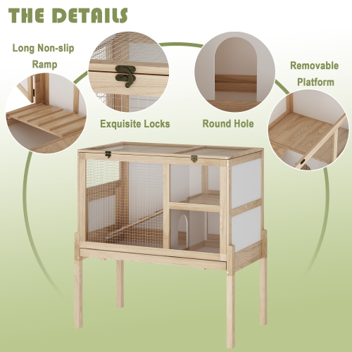 Famapy Wooden Hamster Cage with Opening Roof, Spacious Play Area, Hiding Place and Ramp ,Yellow