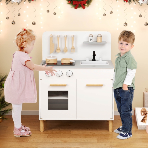Ensemble de cuisine pour enfants de Costway avec cuisinière lumineuse et robinet d'évier de four à sons de cuisson