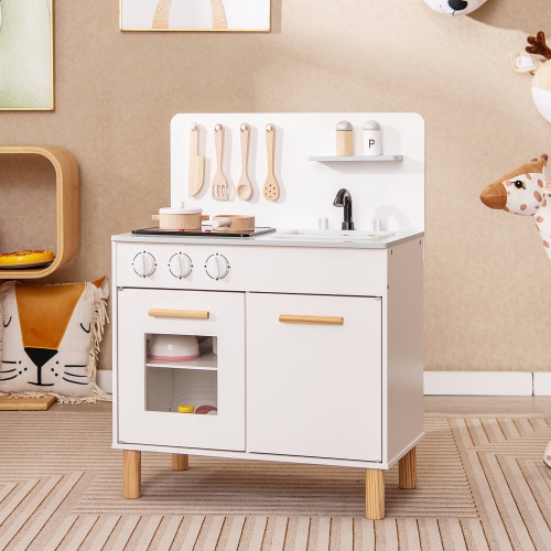 Ensemble de cuisine pour enfants de Costway avec cuisinière lumineuse et robinet d'évier de four à sons de cuisson