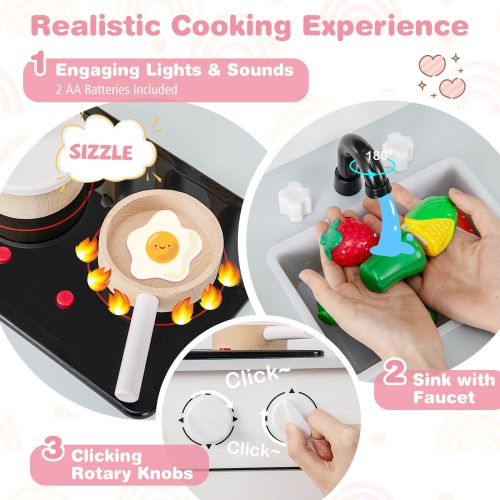 Ensemble de cuisine pour enfants de Costway avec cuisinière lumineuse et robinet d'évier de four à sons de cuisson