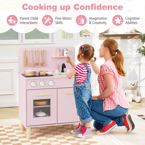 Costway Kids Kitchen Playset with Light up Stove & Cooking Sounds Oven Sink Faucet