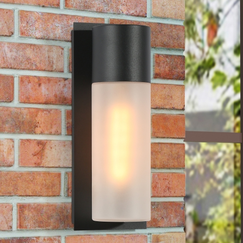 Uolfin 13-In H Matte Black with Frosted Cylinder Glass Shade Hardwired Traditional Farmhouse Outdoor Patio Wall Light