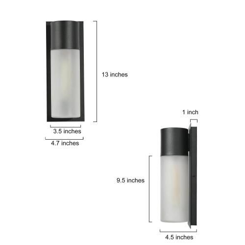 Uolfin 13-In H Matte Black with Frosted Cylinder Glass Shade Hardwired Traditional Farmhouse Outdoor Patio Wall Light