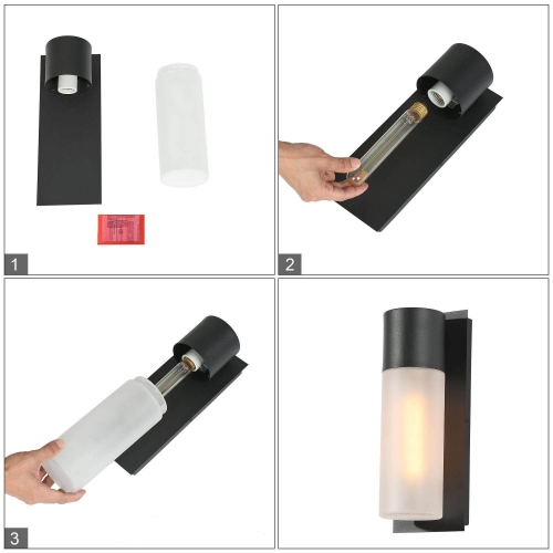 Uolfin 13-In H Matte Black with Frosted Cylinder Glass Shade Hardwired Traditional Farmhouse Outdoor Patio Wall Light