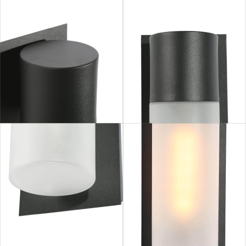 Uolfin 13-In H Matte Black with Frosted Cylinder Glass Shade Hardwired Traditional Farmhouse Outdoor Patio Wall Light