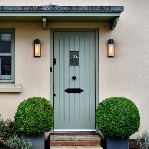 Uolfin 13-In H Matte Black with Frosted Cylinder Glass Shade Hardwired Traditional Farmhouse Outdoor Patio Wall Light