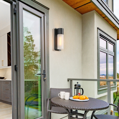 Uolfin 13-In H Matte Black with Frosted Cylinder Glass Shade Hardwired Traditional Farmhouse Outdoor Patio Wall Light