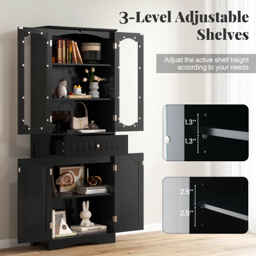 Costway 63" Tall Bathroom Cabinet with Tempered Glass Doors Adjustable Shelves Large Drawer