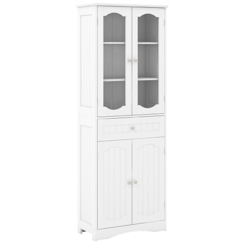 Costway 63" Tall Bathroom Cabinet with Tempered Glass Doors Adjustable Shelves Large Drawer