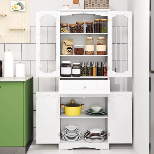 Costway 63" Tall Bathroom Cabinet with Tempered Glass Doors Adjustable Shelves Large Drawer