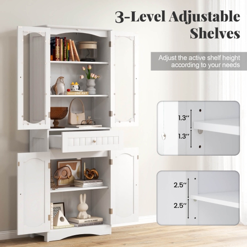 Costway 63" Tall Bathroom Cabinet with Tempered Glass Doors Adjustable Shelves Large Drawer