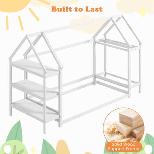 Costway Twin Size House Bed Montessori Floor Bed with Detachable Storage Shelves