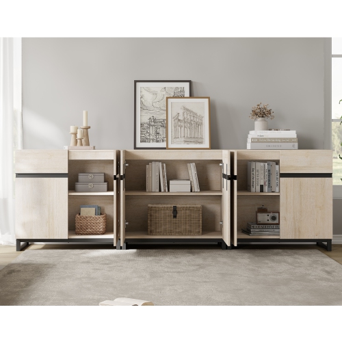 WAMPAT Modern TV Stand for TVs up to 100+ inch, 3 in 1 Entertainment Center with with Adjustable Shelf & Doors, 94.5" Media Console with Storage for