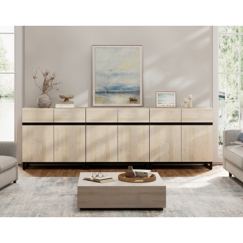 WAMPAT Modern TV Stand for TVs up to 100+ inch, 3 in 1 Entertainment Center with with Adjustable Shelf & Doors, 94.5" Media Console with Storage for