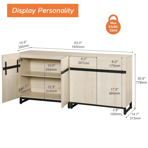 WAMPAT Modern TV Stand for TVs up to 70 inch,2 in 1 Entertainment Center with with Adjustable Shelf & Doors,63" Media Console Table with Storage for