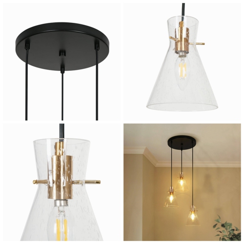 Luminaire suspendu moyen linéaire moderne/contemporain Glam, 3 po, laiton poli, 14,5, fini Uolfin