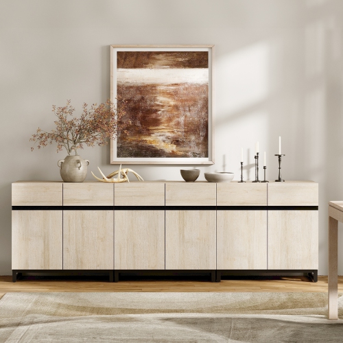 WAMPAT 3 in 1 Sideboard Buffet Cabinet, 94.5" Kitchen Storage Cabinet with Adjustable Shelf & Doors, Modern Coffee Bar Wood Credenza for Dining Room,