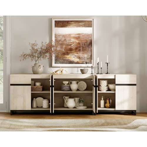 WAMPAT 3 in 1 Sideboard Buffet Cabinet, 94.5" Kitchen Storage Cabinet with Adjustable Shelf & Doors, Modern Coffee Bar Wood Credenza for Dining Room,