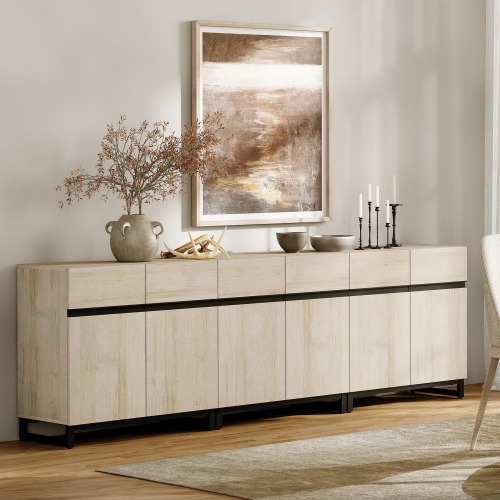 WAMPAT 3 in 1 Sideboard Buffet Cabinet, 94.5" Kitchen Storage Cabinet with Adjustable Shelf & Doors, Modern Coffee Bar Wood Credenza for Dining Room,