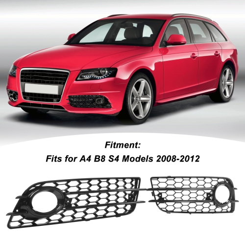 2 Pcs Bumper Fog Light Grille 8K0807681C01C Fog Lamp Cover Trim for A4 B8 S4 Models 2008‑2012