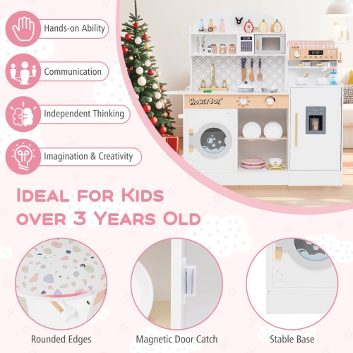 Ensemble de cuisine en bois Honeyjoy Kids avec horloge, four à micro-ondes, évier, support à vaisselle