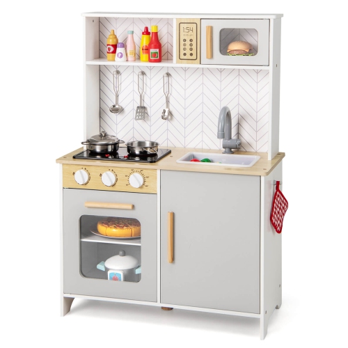 Ensemble de jeu de cuisine pour enfants de Costway avec sons lumineux Réchauds au micro-ondes Accessoires de cuisson au four