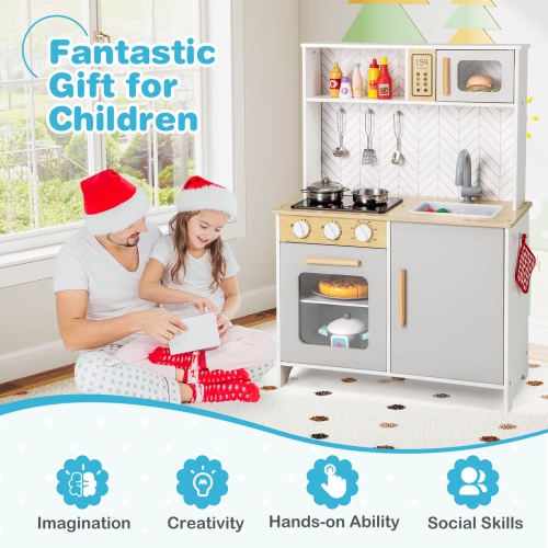 Ensemble de jeu de cuisine pour enfants de Costway avec sons lumineux Réchauds au micro-ondes Accessoires de cuisson au four