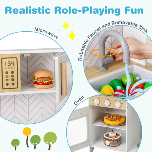 Ensemble de jeu de cuisine pour enfants de Costway avec sons lumineux Réchauds au micro-ondes Accessoires de cuisson au four