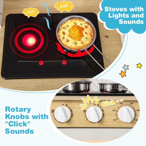 Ensemble de jeu de cuisine pour enfants de Costway avec sons lumineux Réchauds au micro-ondes Accessoires de cuisson au four