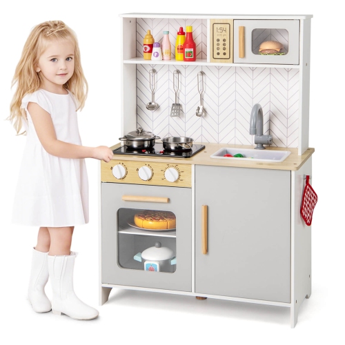 Ensemble de jeu de cuisine pour enfants de Costway avec sons lumineux Réchauds au micro-ondes Accessoires de cuisson au four