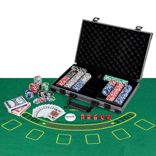 Ensemble de jetons de poker Texas Holdem de Costway avec 400 jetons, 2 paquets de cartes et un bouton de marchand