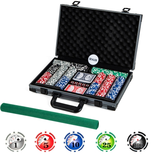 Ensemble de jetons de poker Texas Holdem de Costway avec 400 jetons, 2 paquets de cartes et un bouton de marchand