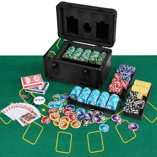 Ensemble de jetons de poker Texas Holdem de Costway avec 600 jetons, 2 paquets de cartes et un bouton de marchand