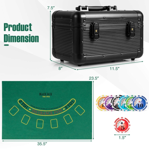 Ensemble de jetons de poker Texas Holdem de Costway avec 600 jetons, 2 paquets de cartes et un bouton de marchand