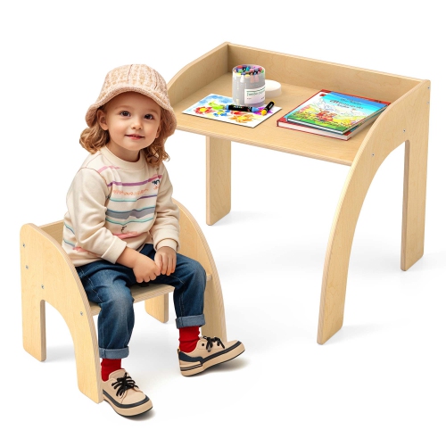 Costway Kids Desk and Chair Set Wooded Toddler Table and Chair Set with Proper Height