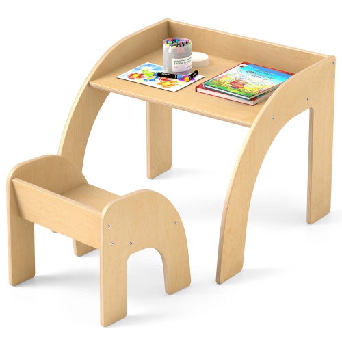 Costway Kids Desk and Chair Set Wooded Toddler Table and Chair Set with Proper Height