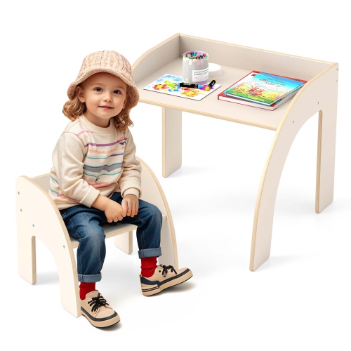 Costway Kids Desk and Chair Set Wooded Toddler Table and Chair Set with Proper Height