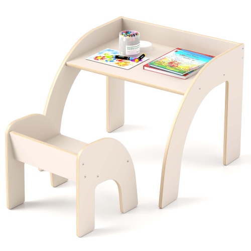 Costway Kids Desk and Chair Set Wooded Toddler Table and Chair Set with Proper Height