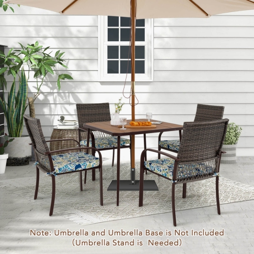 Costway 5 PCS Patio Dining Set with Wood-Plastic Tabletop & Umbrella Hole for Backyard