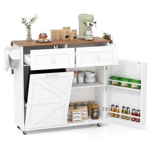 Costway Rolling Kitchen Island Kitchen Island Cart with Drop Leaf Trash Can Cabinet