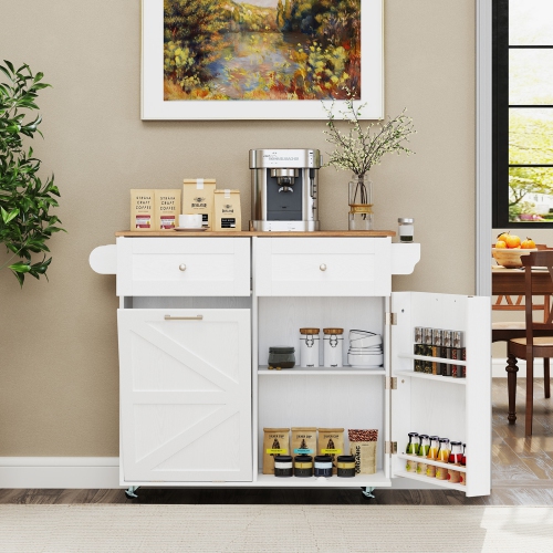 Îlot de cuisine à roulettes avec armoire à poubelle à abattant de Costway