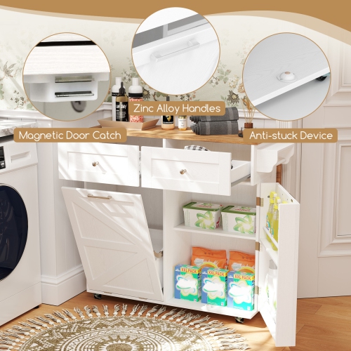 Îlot de cuisine à roulettes avec armoire à poubelle à abattant de Costway