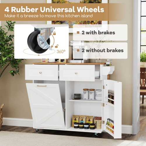 Îlot de cuisine à roulettes avec armoire à poubelle à abattant de Costway