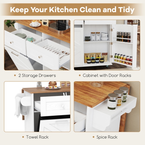 Îlot de cuisine à roulettes avec armoire à poubelle à abattant de Costway