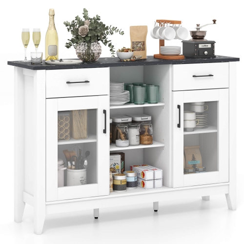 Image 1 of 10.. Costway Sideboard Buffet Cabinet with 2 Drawers 2 Doors 3 Open Compartments 4 Shelves