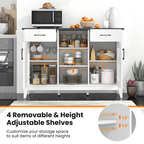 Buffet Costway avec 2 tiroirs 2 portes 3 compartiments ouverts 4 tablettes